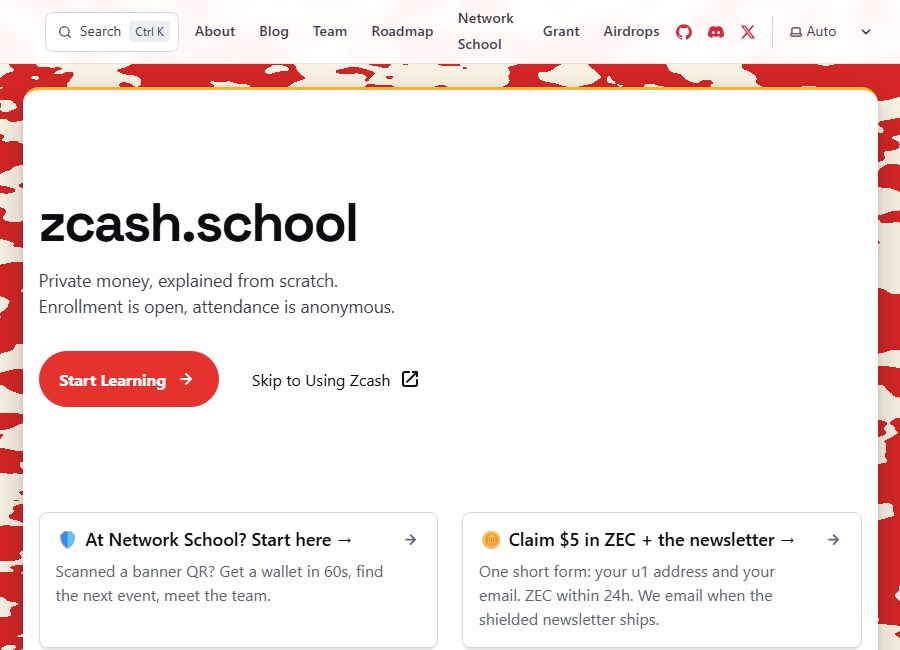 Screenshot preview of zcash.school